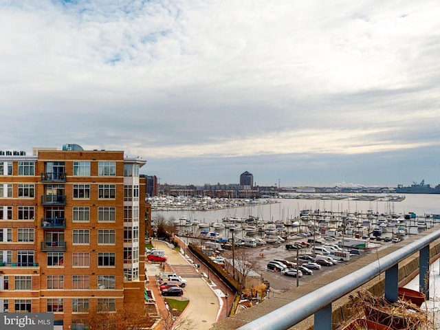 city view with a water view