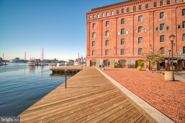 view of dock with a water view