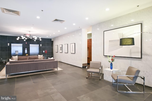 reception area with a notable chandelier