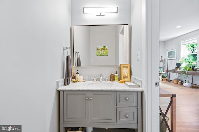 bathroom featuring wood finished floors and vanity