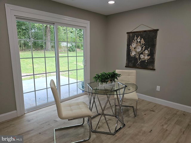 dining space with a wealth of natural light and wood-type flooring