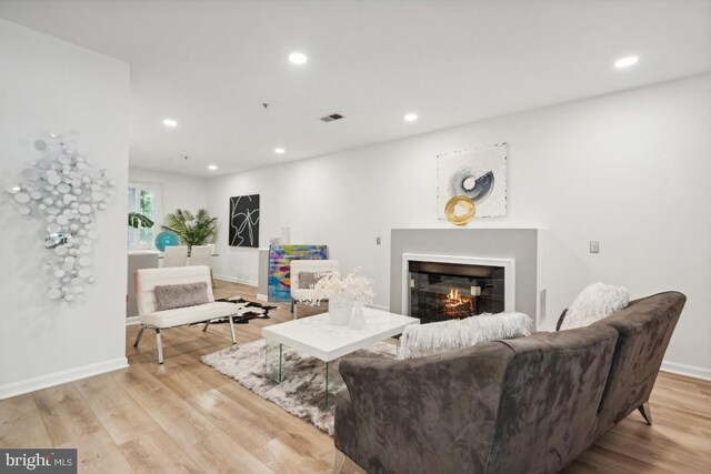 living room with light hardwood / wood-style flooring