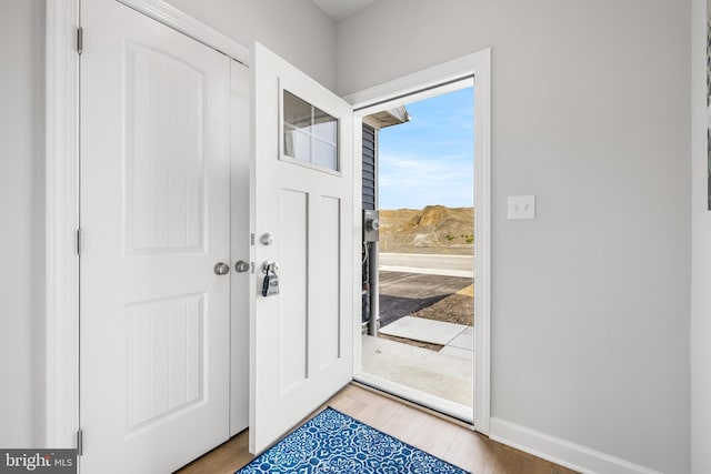 entrance foyer with baseboards and light wood-style floors