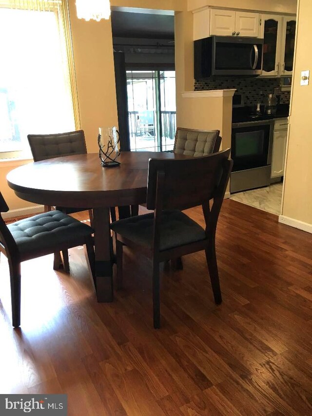 dining area featuring wood-type flooring