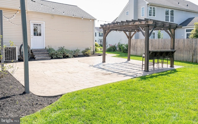 view of patio / terrace featuring a pergola and central air condition unit