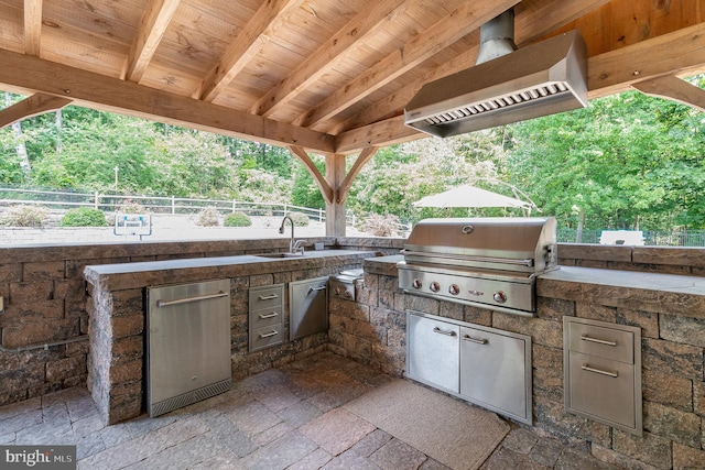 view of patio / terrace featuring sink, grilling area, and an outdoor kitchen