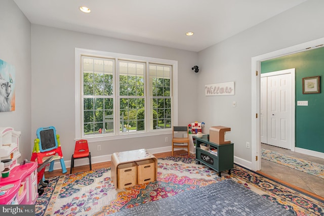 office space with tile patterned floors