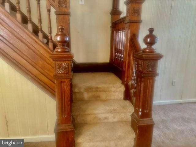 stairway with carpet floors