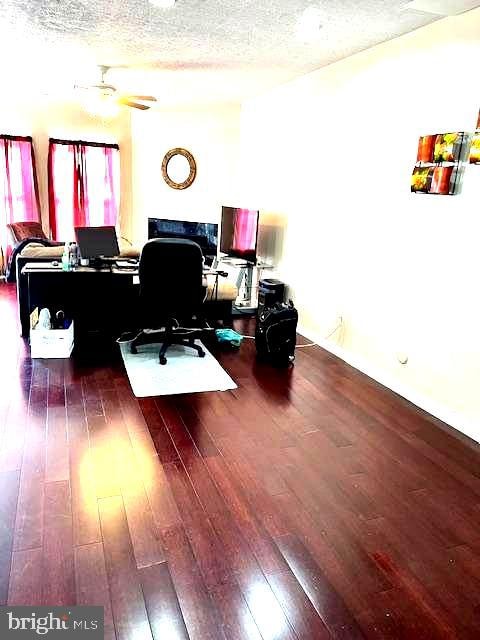 office featuring a textured ceiling and dark hardwood / wood-style flooring