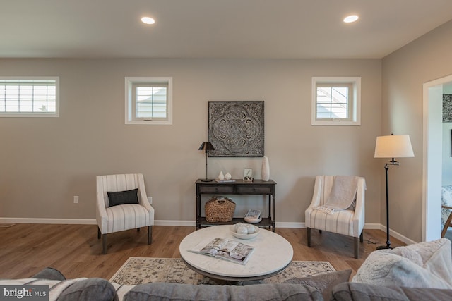 sitting room featuring a healthy amount of sunlight and hardwood / wood-style flooring