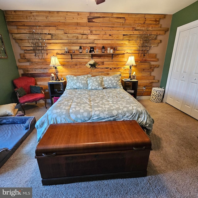 carpeted bedroom with a closet