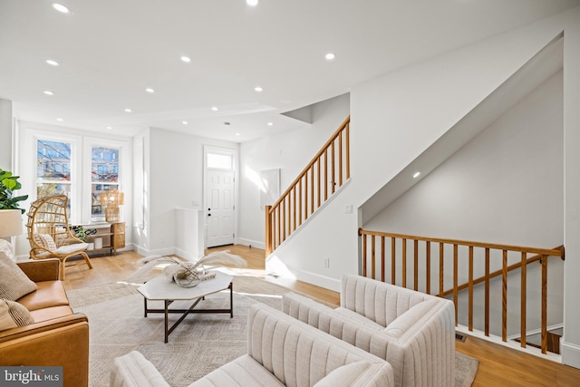 living room featuring light wood-type flooring