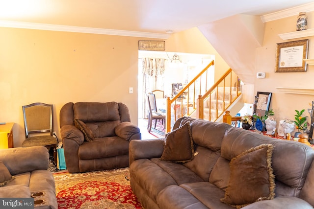 living room featuring ornamental molding