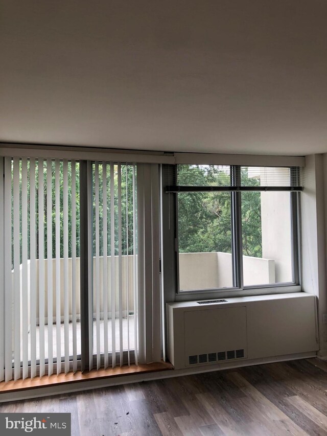 unfurnished room with dark wood-type flooring