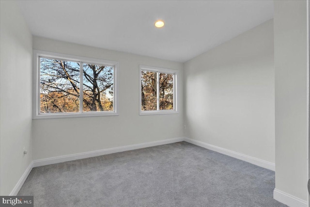 carpeted empty room featuring vaulted ceiling