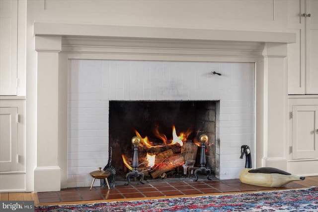 room details with a tile fireplace