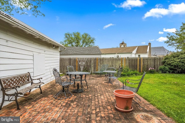 view of patio / terrace featuring a fenced backyard and outdoor dining space