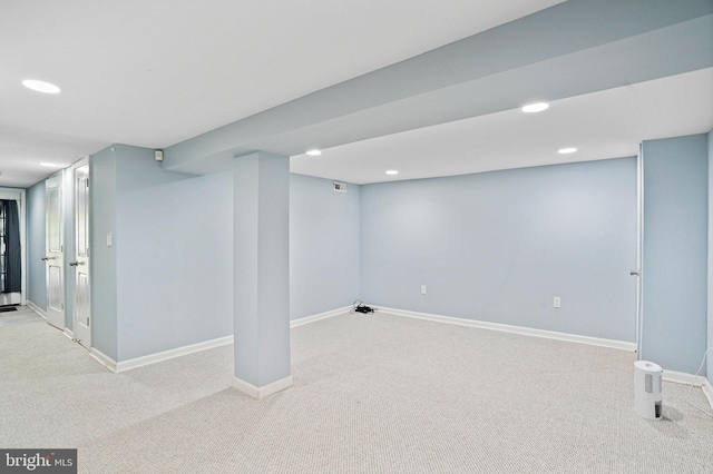 basement with carpet floors