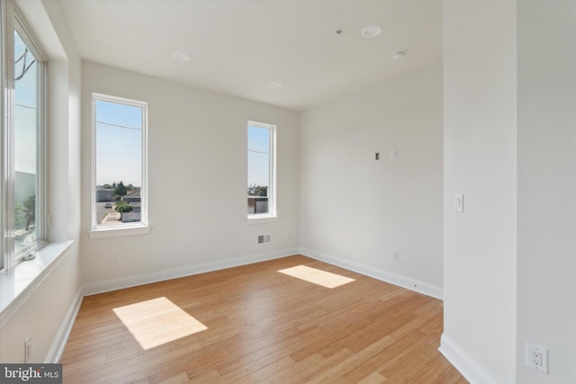 unfurnished room featuring a wealth of natural light and light wood-type flooring