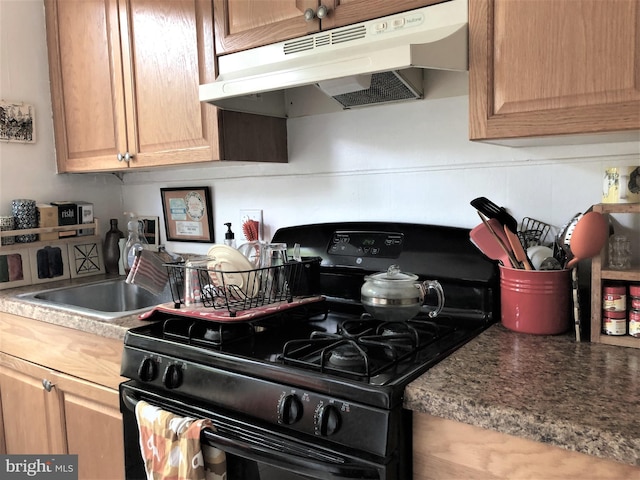 kitchen with black range with gas stovetop