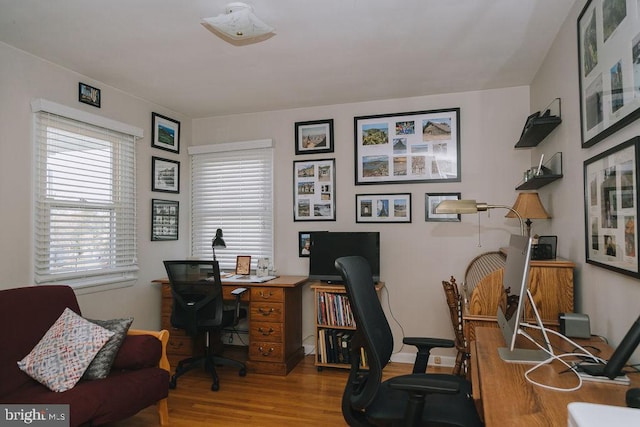 home office featuring hardwood / wood-style floors