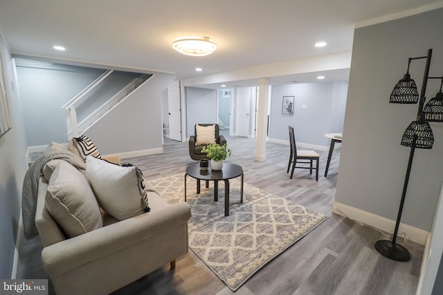 living room with wood-type flooring