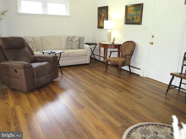 living room with dark wood-type flooring