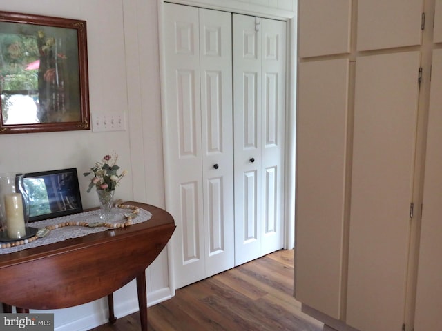 office space featuring hardwood / wood-style floors