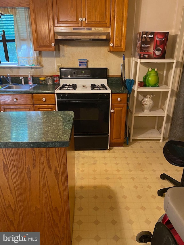 kitchen with sink and gas range gas stove