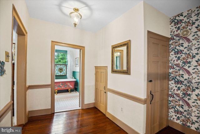 corridor featuring dark hardwood / wood-style flooring