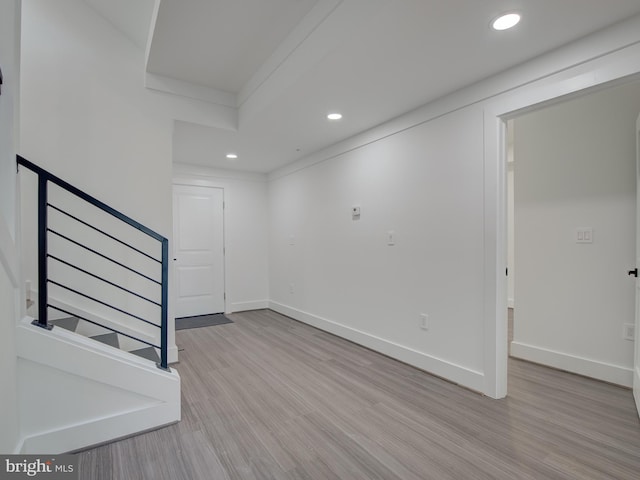 basement with light wood-type flooring