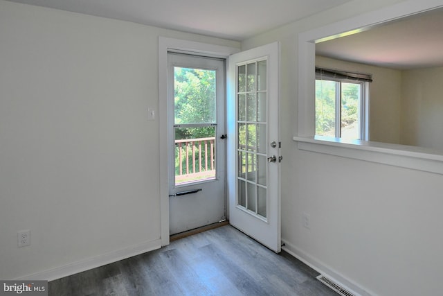 doorway to outside with plenty of natural light and hardwood / wood-style floors