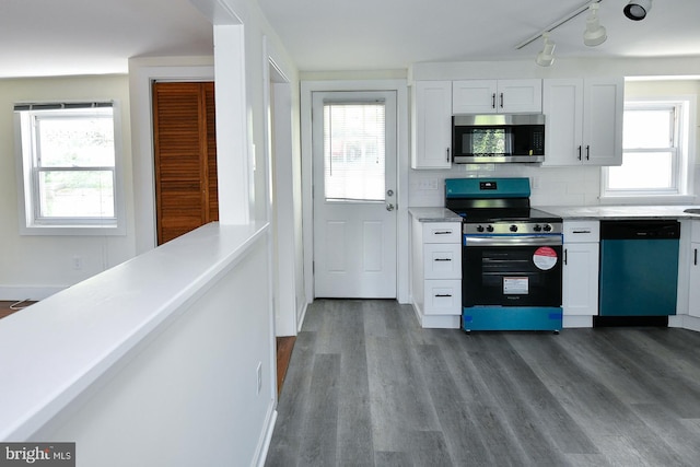 kitchen featuring hardwood / wood-style floors, plenty of natural light, and stainless steel appliances