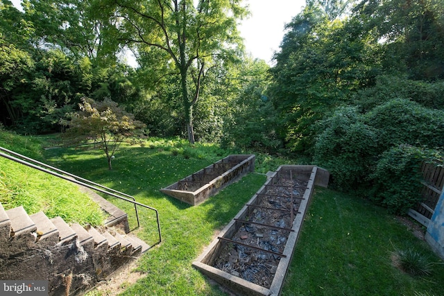 surrounding community featuring a yard, fence, and a garden