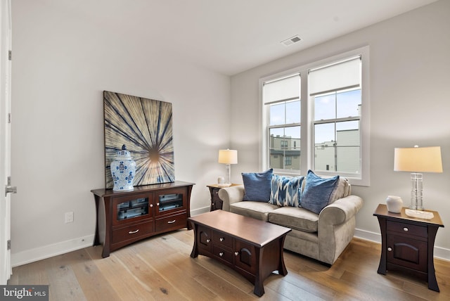 living room with light hardwood / wood-style floors