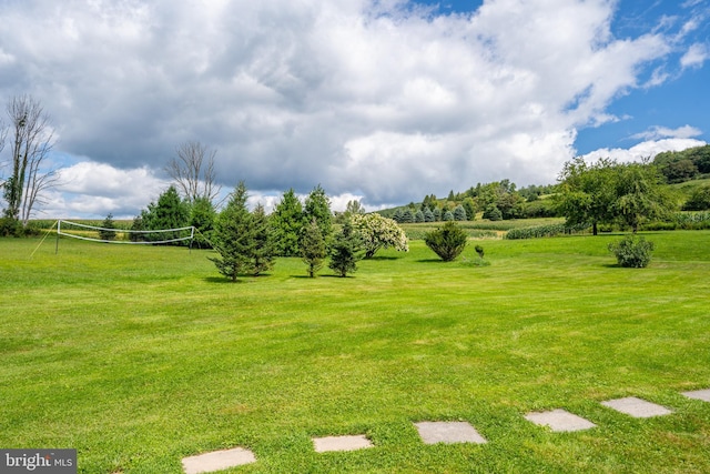 view of yard featuring a rural view and volleyball court