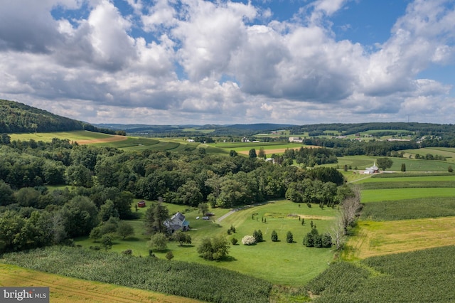 bird's eye view with a rural view and a mountain view