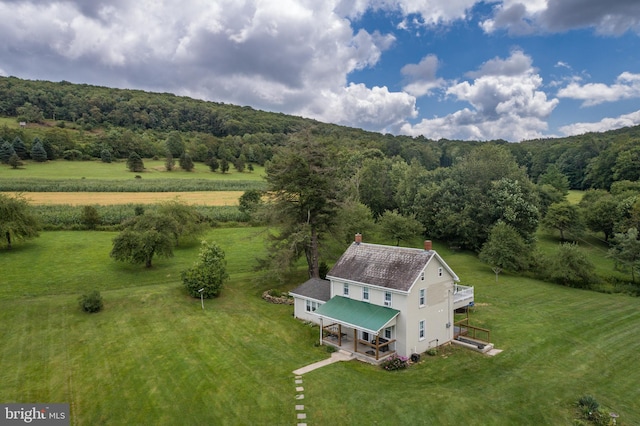 bird's eye view featuring a view of trees