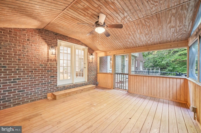 wooden terrace featuring ceiling fan