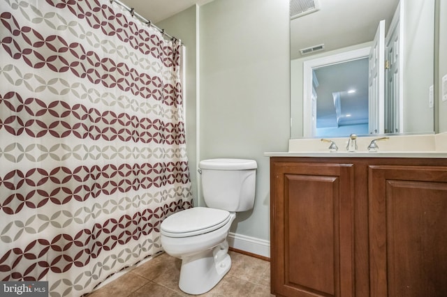 bathroom featuring toilet, vanity, and tile patterned floors