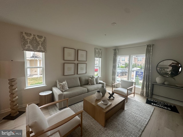 living room with light wood-type flooring