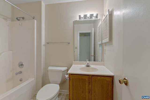 full bathroom with vanity, toilet, and shower / washtub combination