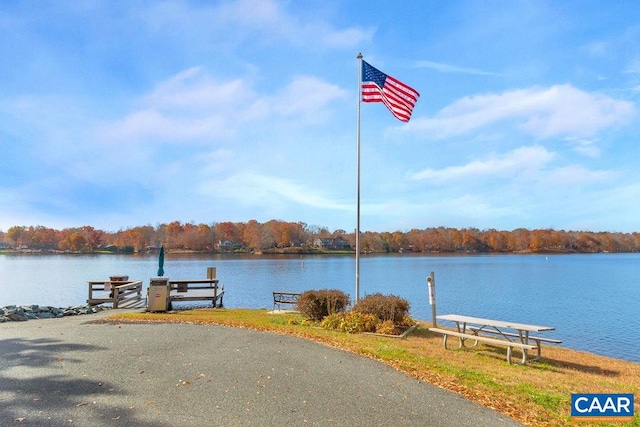 view of dock with a water view