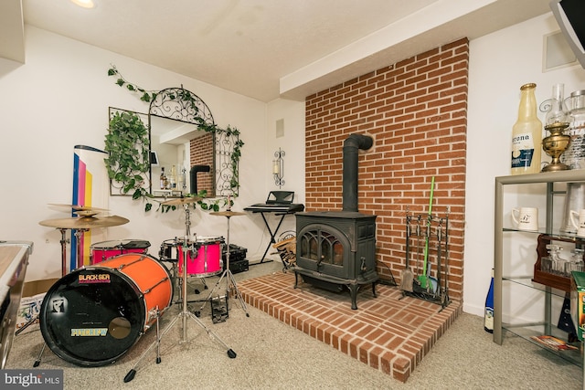 interior space featuring a wood stove