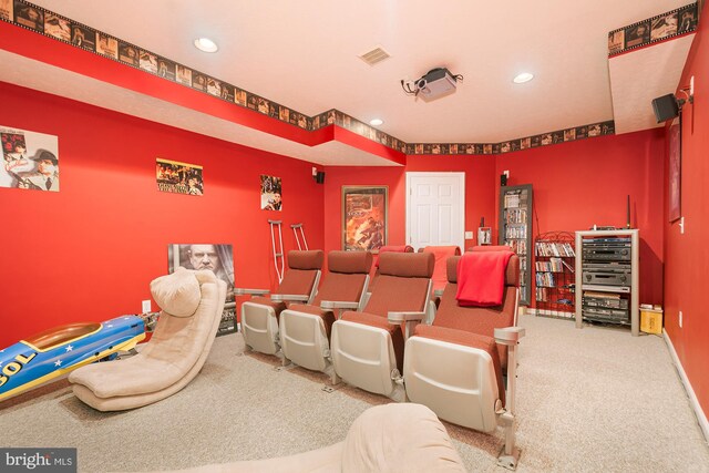 home theater with carpet