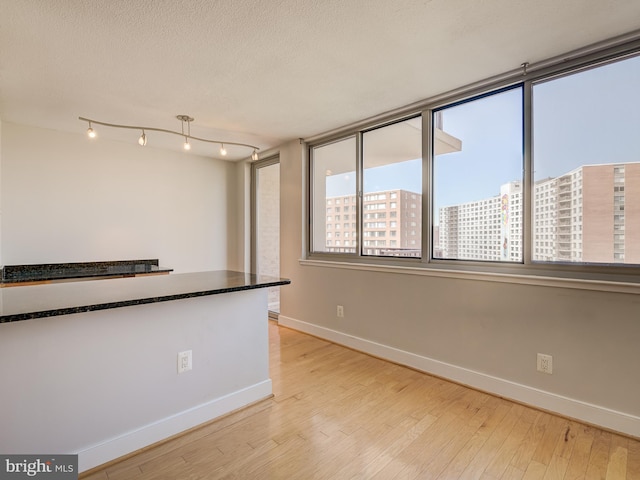 unfurnished room featuring light hardwood / wood-style floors and a textured ceiling