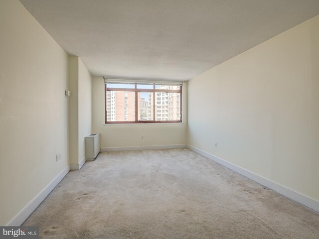 spare room with a textured ceiling and light colored carpet