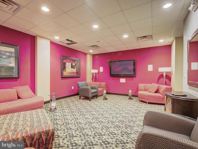 interior space featuring carpet, visible vents, and baseboards