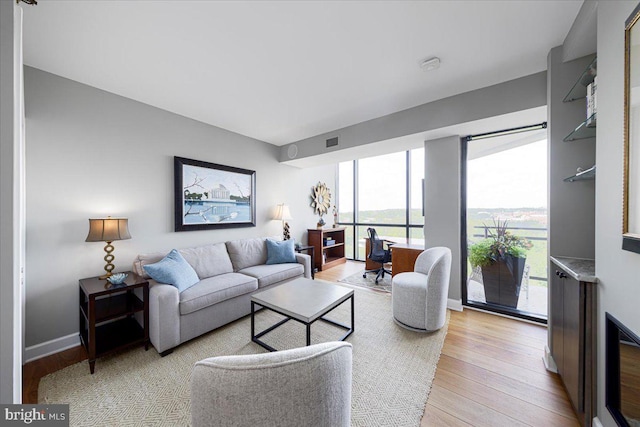 living room with light hardwood / wood-style flooring