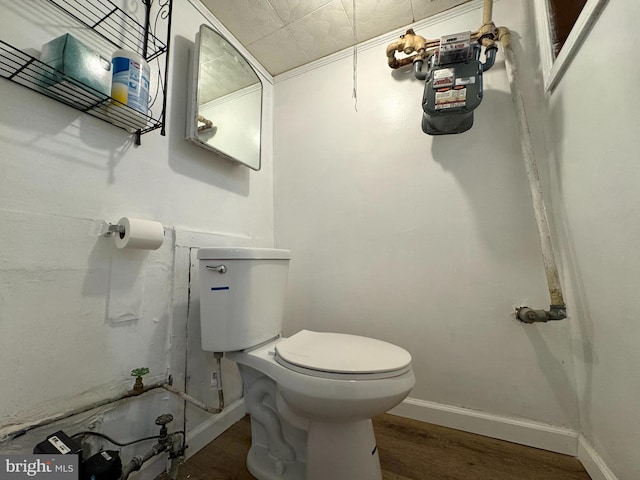 bathroom with toilet and hardwood / wood-style floors